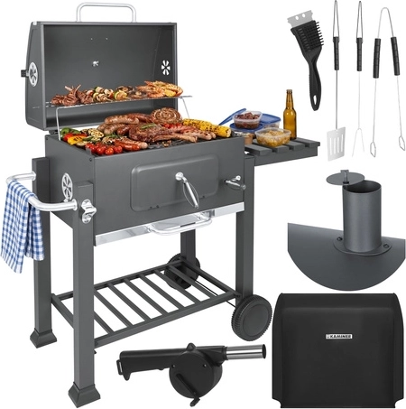 Zahradní uhlový gril s víkem a litinovým roštem KAMINER