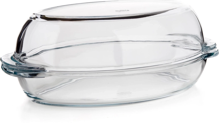 Skleněný oválný pekáč s víkem 4,6 l (2,8 + 1,8 l), 34 × 19,6 cm