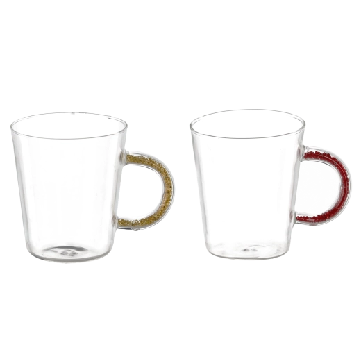 Skleněný hrnek s barevným uchem