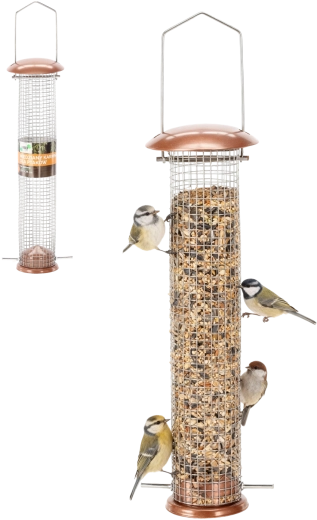 Měděné krmítko pro ptáky – tubus 9 × 39 cm
