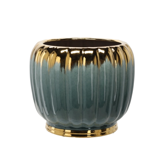 Keramický obal na květináč 41 × 41 × 34,5 cm zlatě-zelený