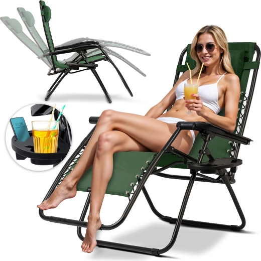 Zahradní skládací gravitační lehátko s polštářem Sofotel ChillWell, zelené