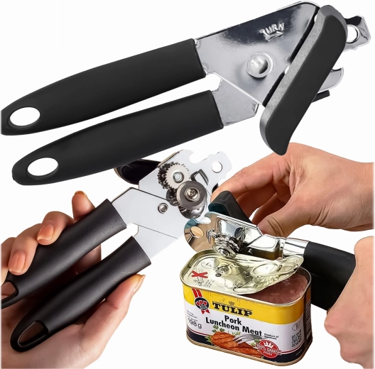 Ruční nerezový otvírák na konzervy s ergonomickými rukojeťmi