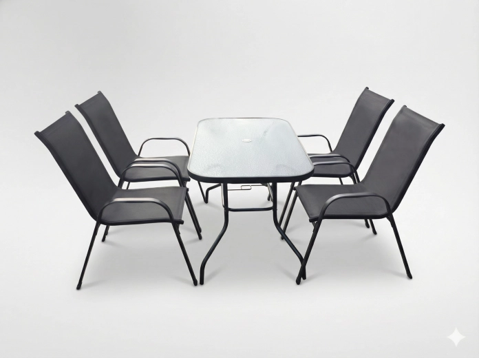 Zahradní jídelní set se stolem a 4 židlemi – černý