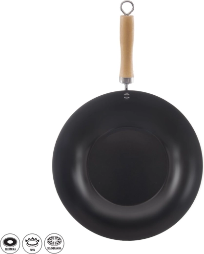 Wok pánev 30 cm s dřevěnou rukojetí