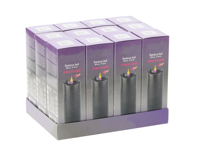 LED svíčka granitová s růžovým plamenem 5 × 15 cm, s bateriemi