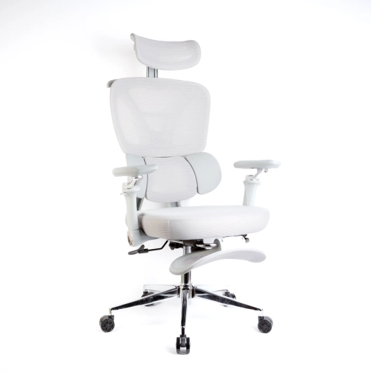 Ergonomická kancelářská otočná židle s opěrkou hlavy a podnožkou, šedá