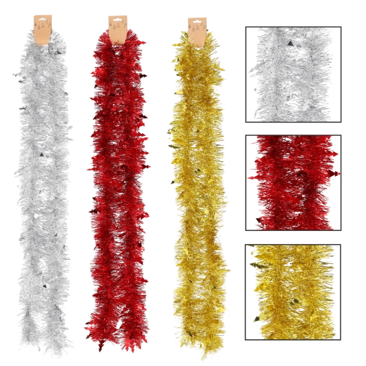 Vánoční ozdobný řetěz 2 m – červený, zlatý nebo stříbrný