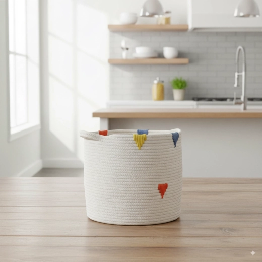 Textilní koš na prádlo a hračky 32 × 29 cm, bílý s barevným vzorem
