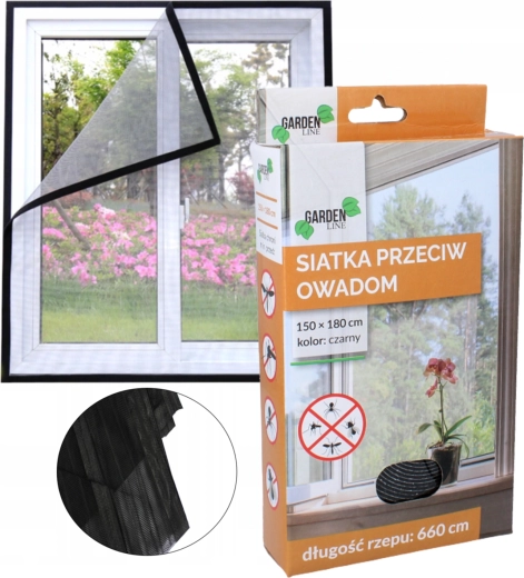 Síť proti hmyzu do oken 150 × 180 cm, černá