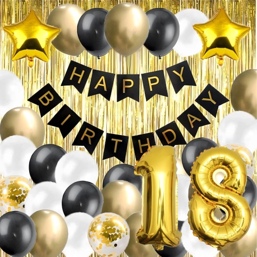 Sada balónků na 18. narozeniny černozlatá XXL