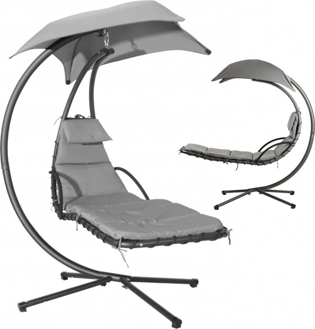 Zahradní houpací lehátko s markýzou, šedé, MultiGarden