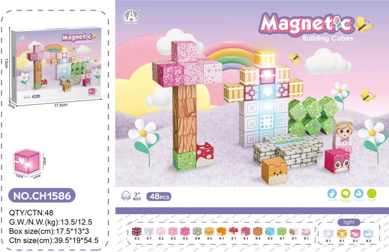 Magnetické stavební kostky 3D 48 ks se světlem