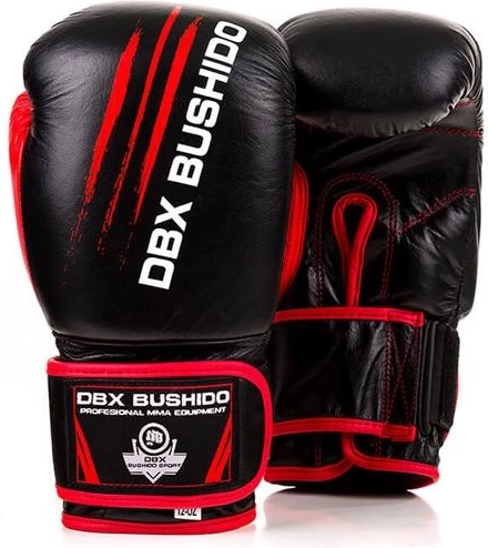 Boxerské rukavice DBX Bushido kožené, černo‑červené