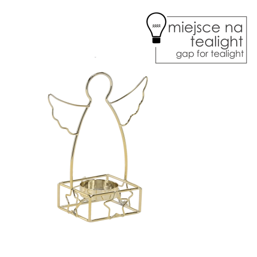 Zlatý kovový svícen ve tvaru anděla na čajovou svíčku