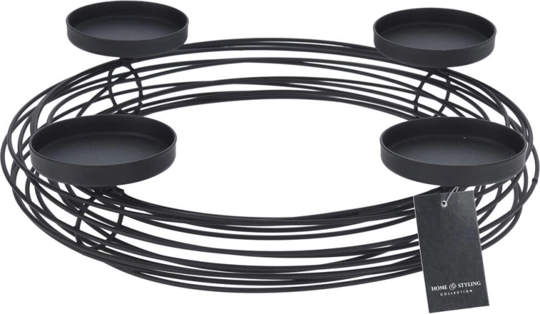 Kovový drátěný svícen na 4 svíčky, kulatý, černý