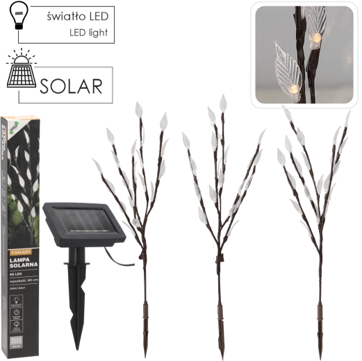 Solární zahradní svítidla ve tvaru stromků 60 cm, 60 LED, teplá bílá - 3 ks