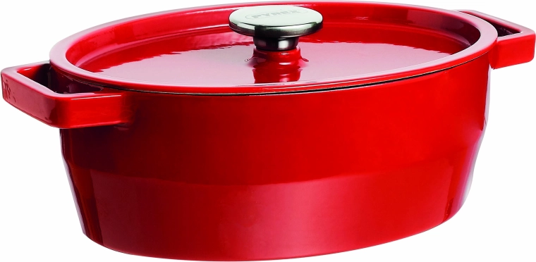 Litinový hrnec s poklicí Pyrex 4 l, 29 × 21 cm, červený