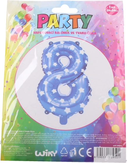 Modrý nafukovací balónek číslo 8 s hvězdičkami