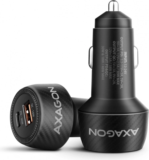 Autonabíječka AXAGON 48W s USB‑C Power Delivery 3.0 a USB‑A Quick Charge 4+
