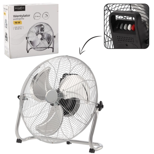 Stříbrný podlahový ventilátor 70 W