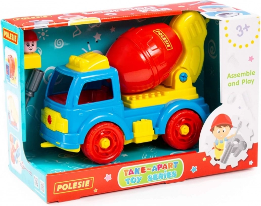 Rozebíratelná míchačka na beton s nářadím a figurkou, 29 dílů