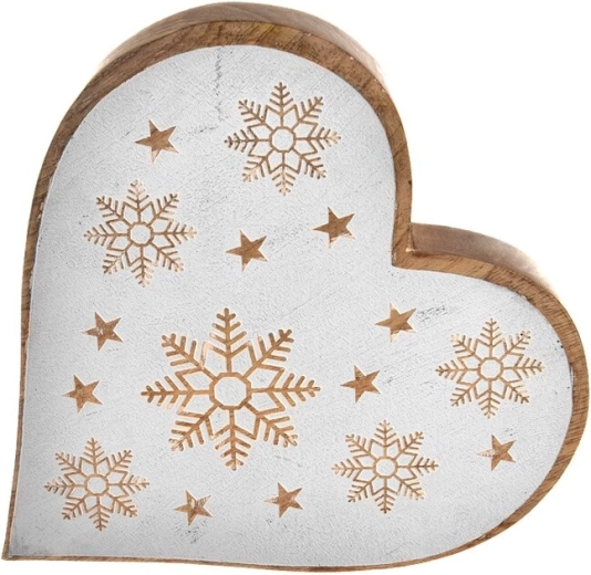 Vánoční závěsné srdce z mangového dřeva White 25 cm