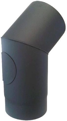 Kouřové koleno s čistícím otvorem 150 mm, 45°, ocel 1,5 mm, černé