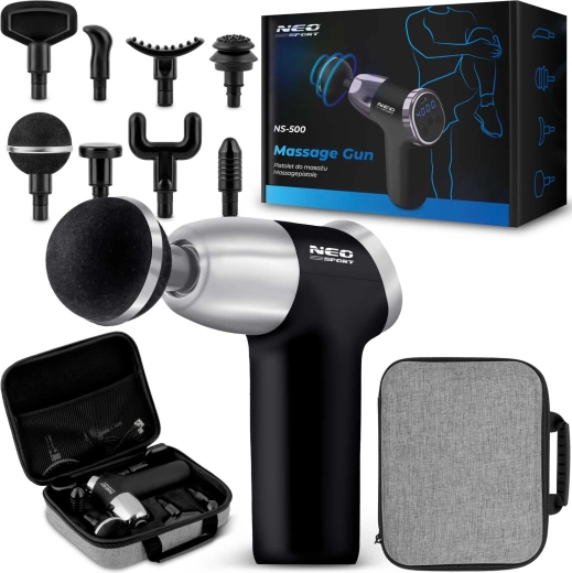 Masážní pistole NEO Sport NS-500 s 8 nástavci, černá