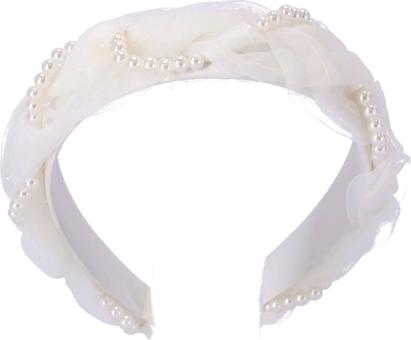 Saténová čelenka do vlasů bílá s perličkami