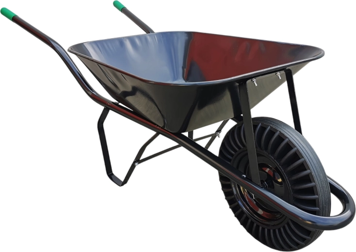 Stavební kolečko 60 l s plnou pryží, tažená korba, smontované