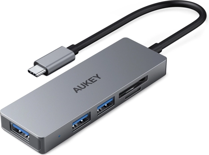 Aukey ultra tenký hliníkový USB-C hub 4v1 (3× USB 3.1, SD a microSD)
