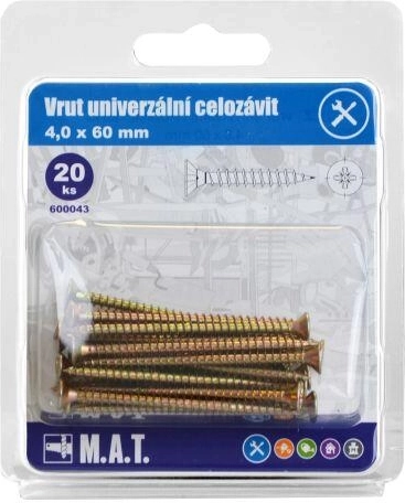 Univerzální vruty celozávit 4 × 60 mm, pozink, 20 ks