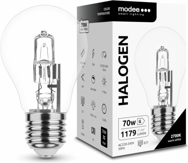 Modee ECO halogenová žárovka A55 70 W E27, 1179 lm, teplá bílá