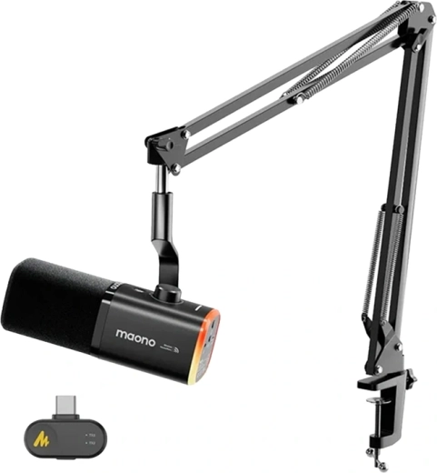 Maono pd100ws bezdrátový a usb dynamický mikrofon s ai redukcí šumu a rgb (černý)