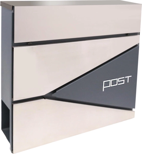 Poštovní schránka z pozinkované oceli a nerezu s tubusem na noviny, 371 × 362 × 105 mm