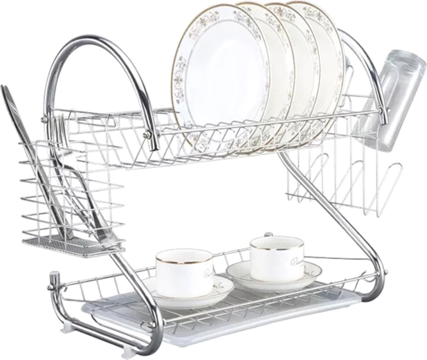 Dvouúrovňová odkapávací sušička na nádobí z nerezové oceli