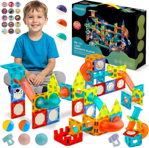 Svítící magnetická stavebnice s kuličkovou dráhou Ricokids 110 dílů