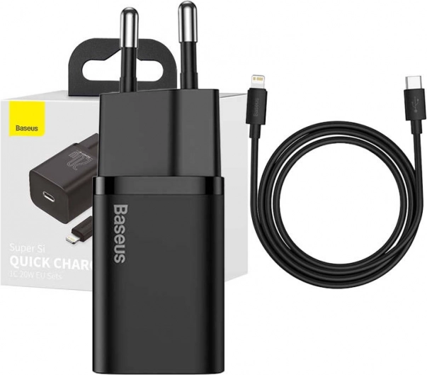 Baseus Super Si rychlonabíječka 1C 20W s USB-C na Lightning kabelem 1m černá