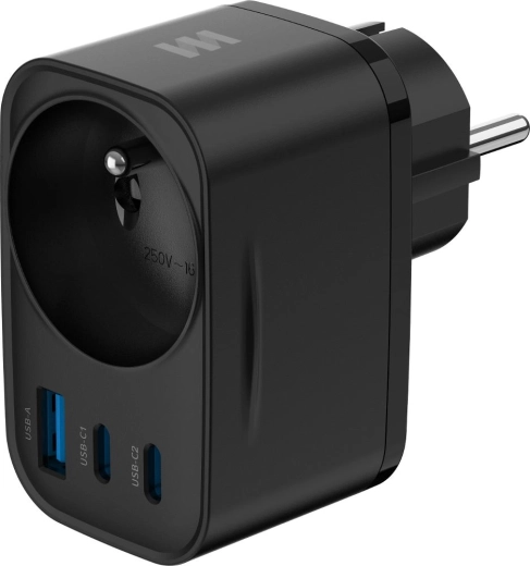 Síťový adaptér Retlux GaN s USB nabíjením a zásuvkou