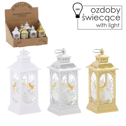 Vánoční lampion s andělem LED, stříbrný/zlatý/bílý, 5,2 × 5,2 × 12,5 cm