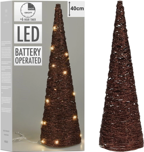 Dekorativní pyramida 40 cm s LED osvětlením, kovová, hnědá
