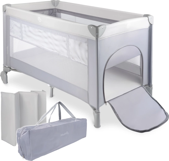 Cestovní postýlka PILO, šedá, 2 úrovně roštu