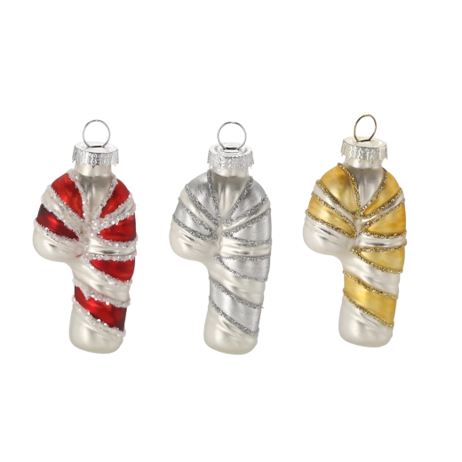 Skleněná vánoční ozdoba cukrová hůlka, mix barev, 12 ks