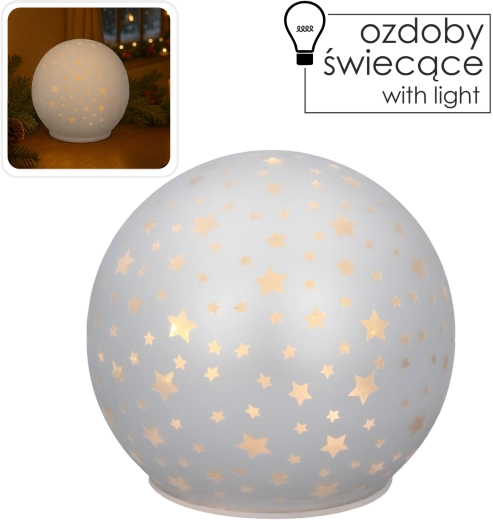 Skleněná LED koule s hvězdným motivem 12 × 11 cm