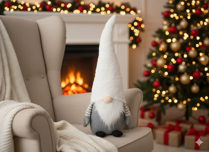 Vánoční skřítek 70 cm bílo‑šedý