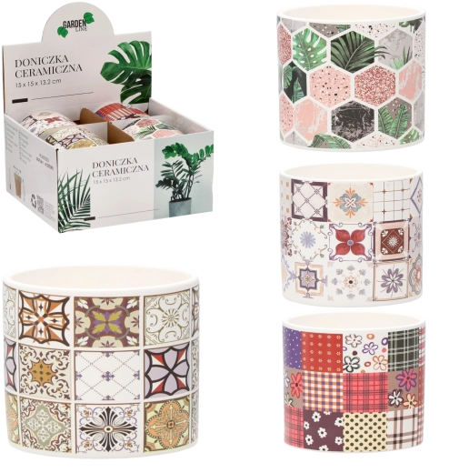 Keramický obal na květináč 15 × 15 × 13,2 cm – mix vzorů