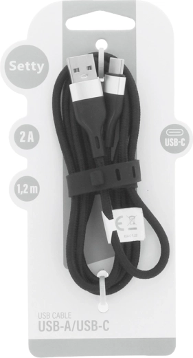 Setty USB-A – USB-C kabel 1,2 m, 2 A, černý