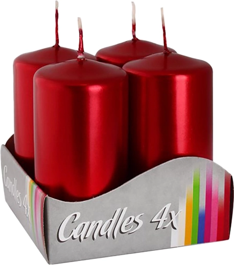 Adventní svíčky metalická červená 80 × 40 mm lesk (4 ks)
