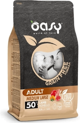 Oasy bezobilné granule pro dospělé psy středních a velkých plemen – jehněčí 2,5 kg